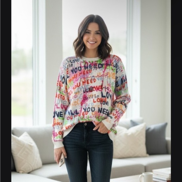 Charlies Sweaters - Charlies Multicolor Love Print Sweater